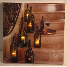 Картина с LED подсветкой: вино и свечи на лестнице, выполненная на холсте